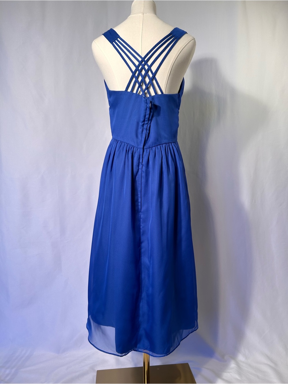 Royal Blue Midi Formal Dress with Pockets Multi-Strap Shoulders SizeL HoCo Prom - Picture 3 of 13